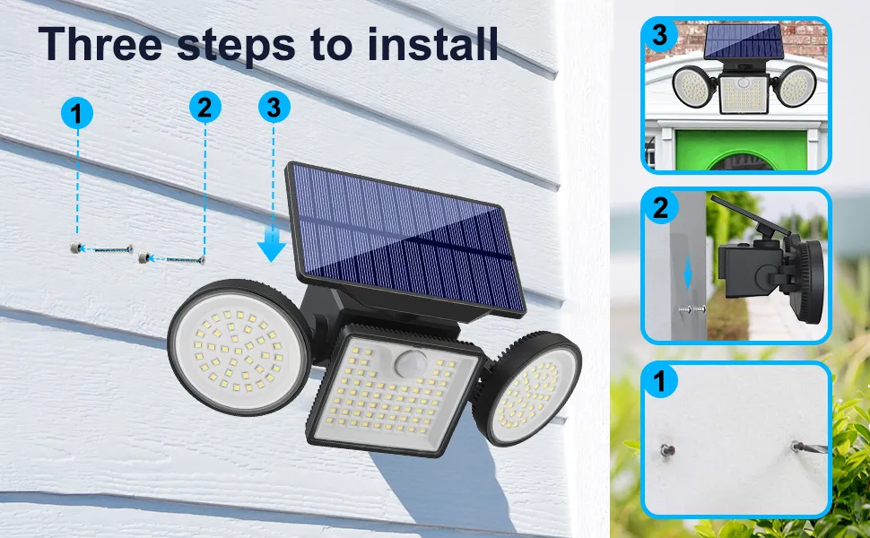 Sleek black solar powered outdoor wall lights mounted on garden fence