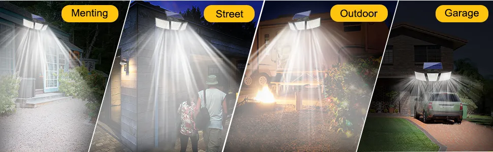 Weatherproof solar-powered sconce wall light illuminating backyard