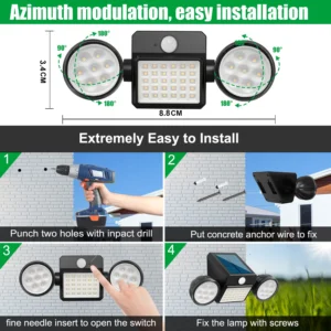 Outdoor wall lights mounted on a patio wall, illuminating garden space with solar-powered LED brightness