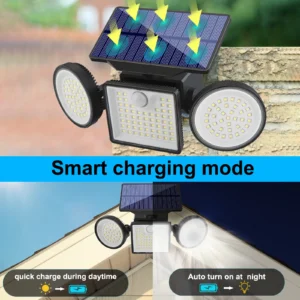 Sleek black solar powered outdoor wall lights mounted on garden fence