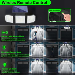 Mounted exterior solar powered wall lights illuminating a backyard fence with LED glow and waterproof housing