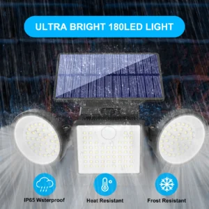 Sleek black solar powered outdoor wall lights mounted on garden fence