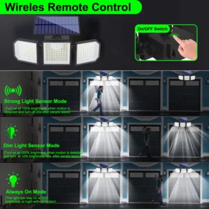 Black solar wall light fixture glowing on garden fence at night