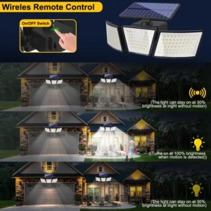 Weatherproof solar-powered sconce wall light illuminating backyard