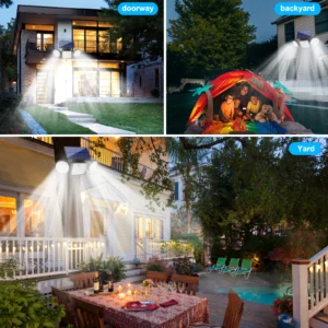 Sleek black solar powered outdoor wall lights mounted on garden fence