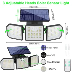 Mounted exterior solar powered wall lights illuminating a backyard fence with LED glow and waterproof housing