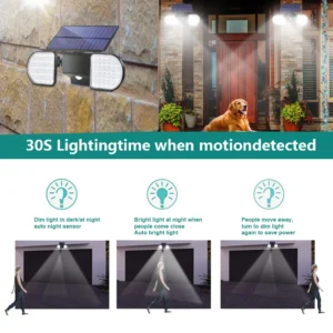 Motion sensor and LED bulbs on solar wall light