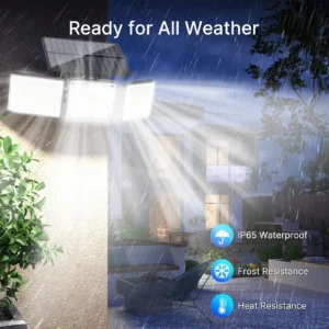 Water-resistant solar outdoor wall light in heavy rain