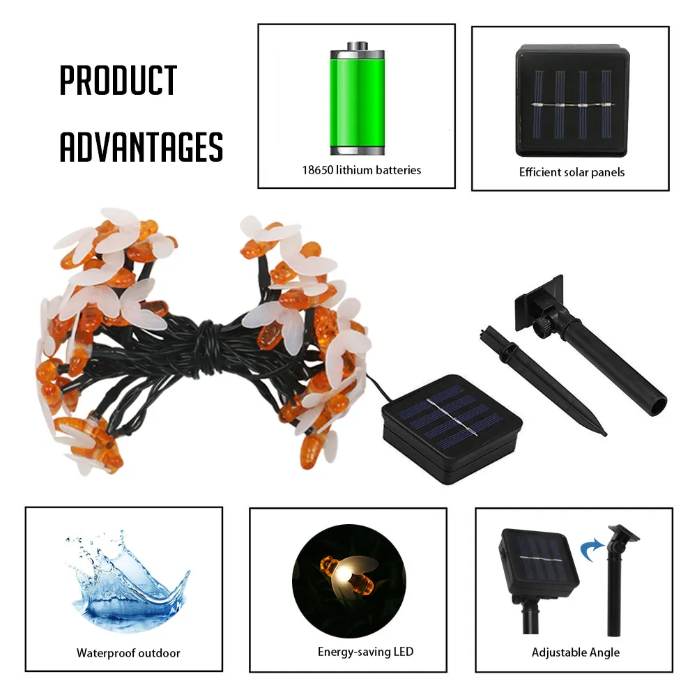 OEM custom fairy lights solar powered bee design