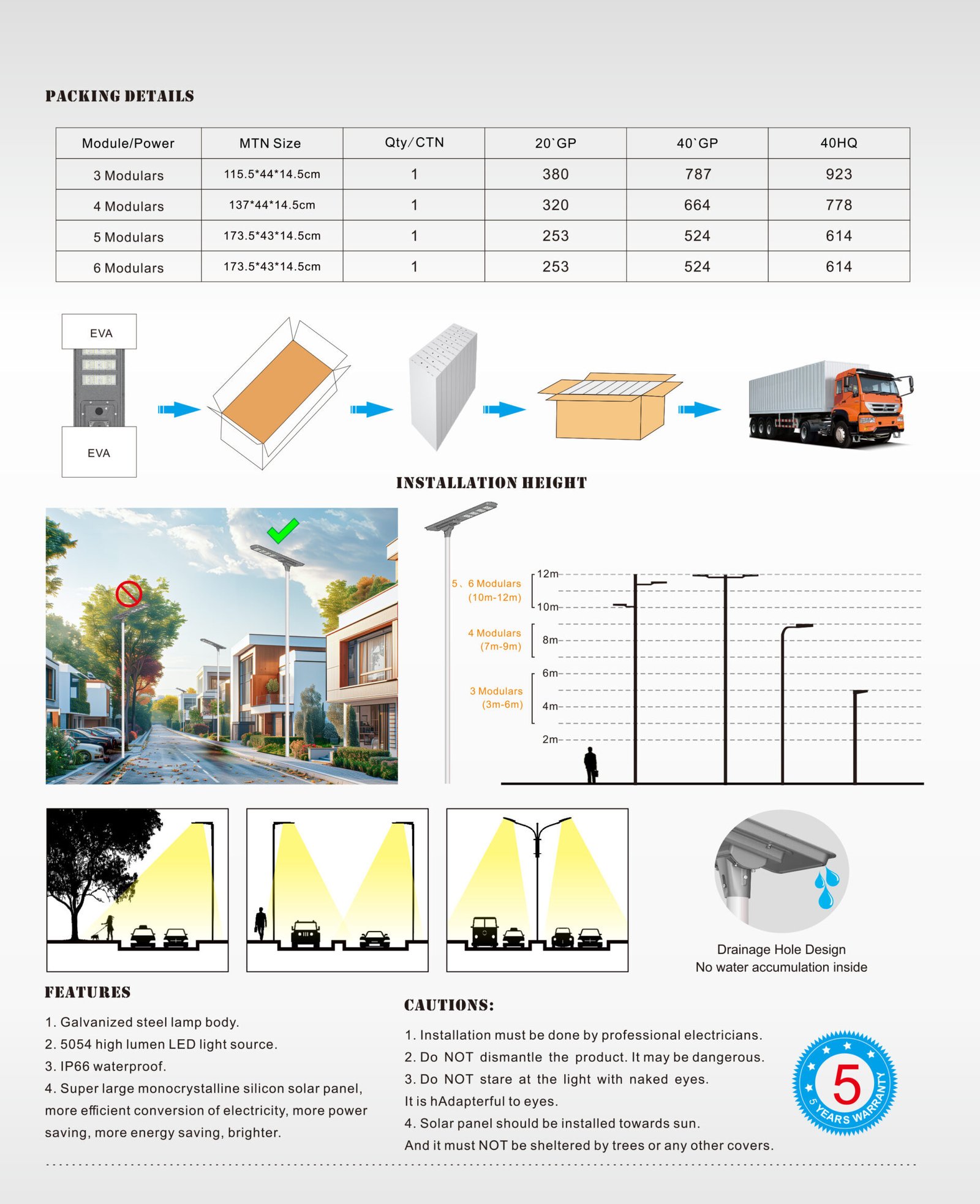 Durable waterproof LED solar street light