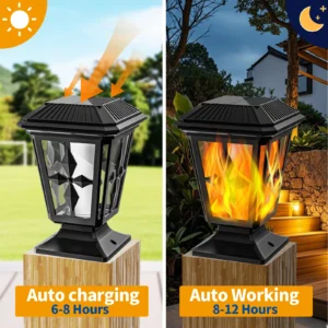 Fences decorative lights charging time 6hours at the day and auto working time 12hours at night.