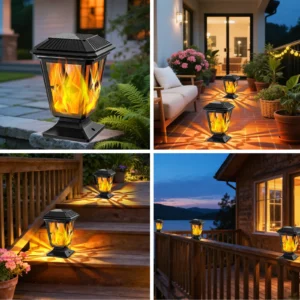Solar column head lamp outdoor for villa garden. Courtyard road decorative ambient lighting.