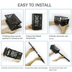 Easy installation about folding light with heart-shaped, no wiring required, assemble the solar foldable lamp.