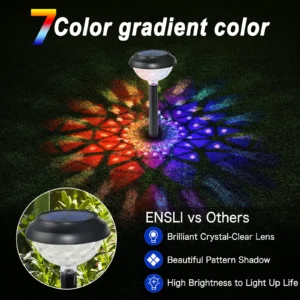 7 color gradient color stake lights with crystal-clear lens, beautiful pattern shadow.