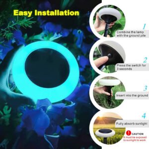 Easy-to-install solar gradient seven-color ground stake light, four steps and caution.