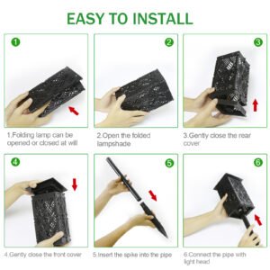 Installation about folding light with leaf-shaped, no wiring required, assemble the solar foldable lamp.
