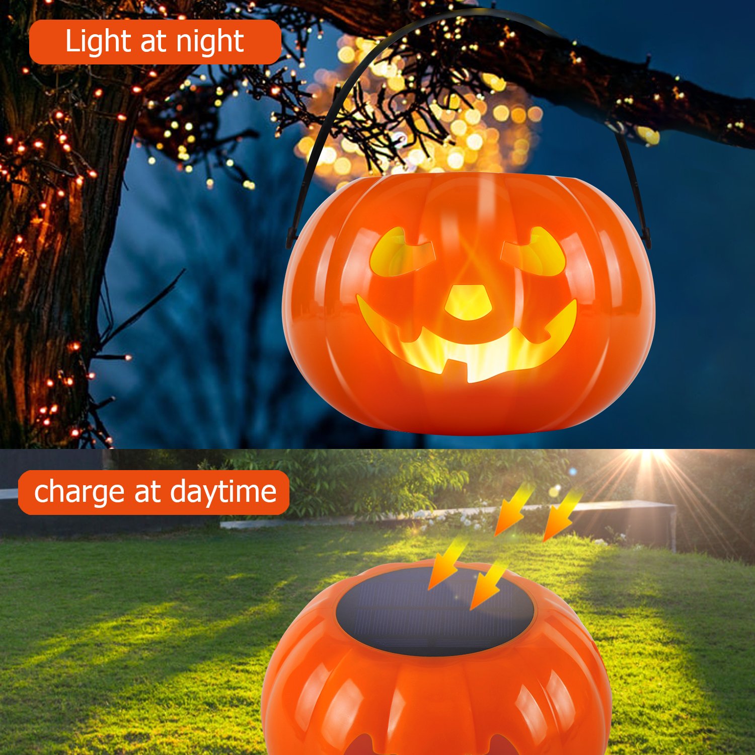 Solar Powered Pumpkin Flame Lamp for Garden Patio - Image 3