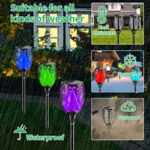 All weather resistant solar flame stake light , works steadily in all seasons garden outdoor.