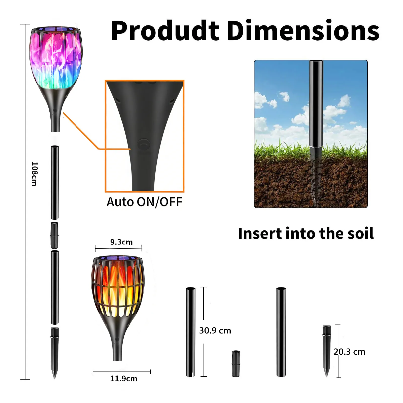 Solar Vertical Torch Light | Color-Changing Flame Stake Lamp - Image 2