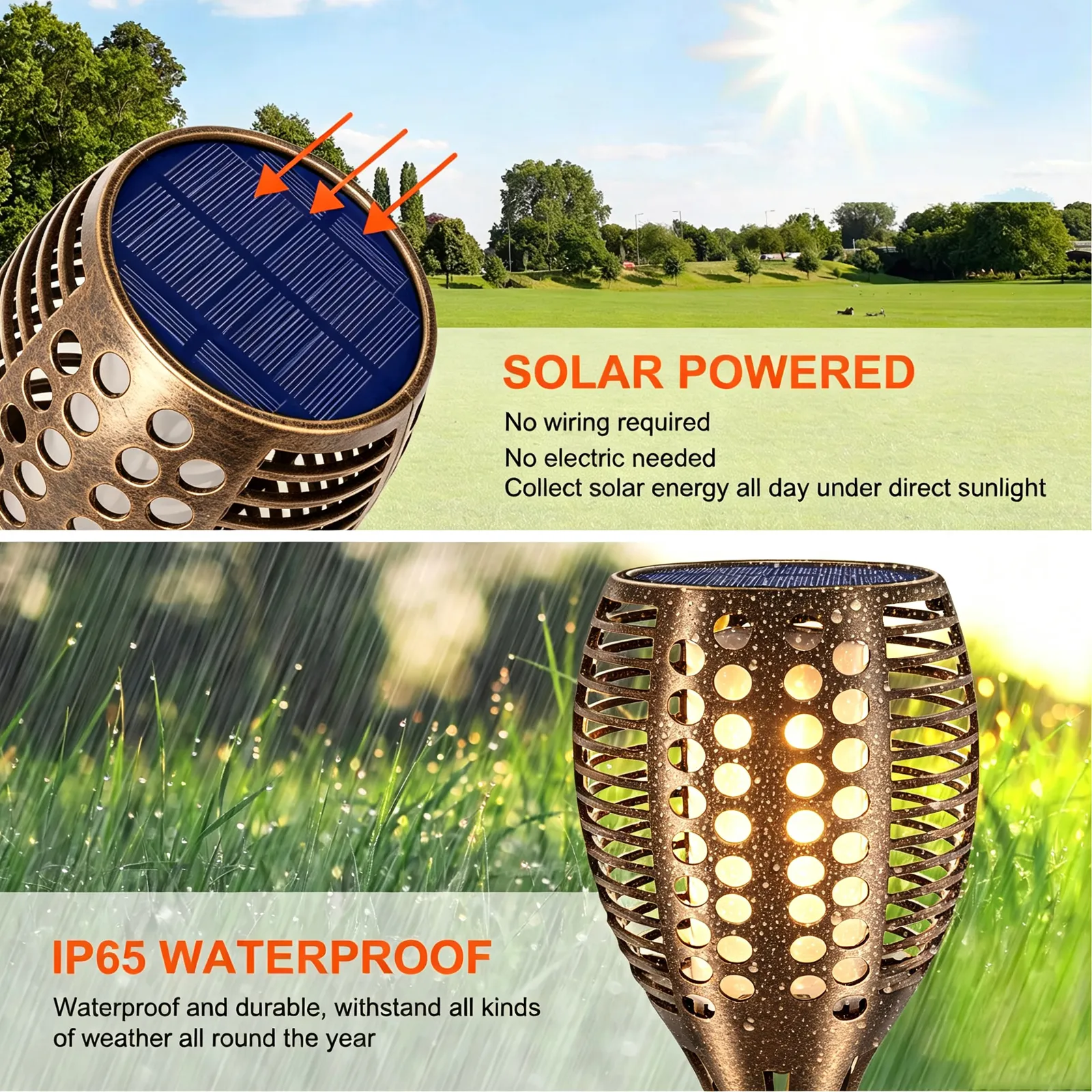 torch light with ip65 waterproof feature, antique bronze abs flickering flame lamp.